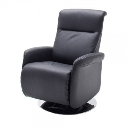 An Image of Almeida Rotating Reclining Chair In Black Leather And Metal Base