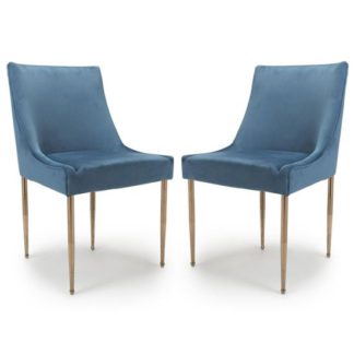 An Image of Earl Caribbean Blue Brushed Velvet Dining Chair In A Pair