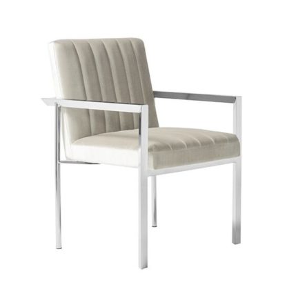 An Image of Quentin Accent Chair In Grey Velvet And Stainless Steel