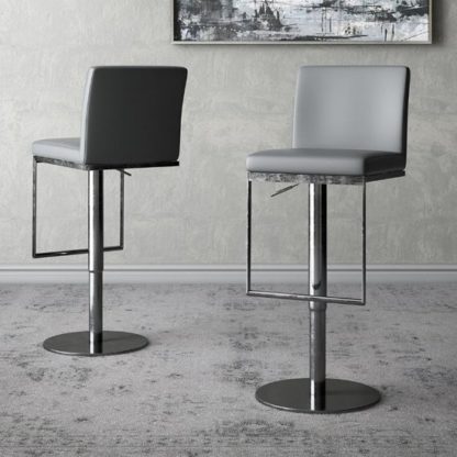 An Image of Enzo Grey Faux Leather Gas-lift Bar Stools In Pair