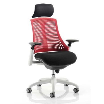An Image of Flex Task Headrest Office Chair In White Frame With Red Back