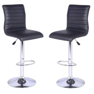 An Image of Ripple Bar Stools In Black Faux Leather in A Pair