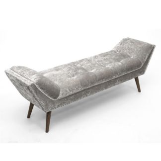 An Image of Montrose Large Crushed Velvet Chaise In Silver With Wooden Feet
