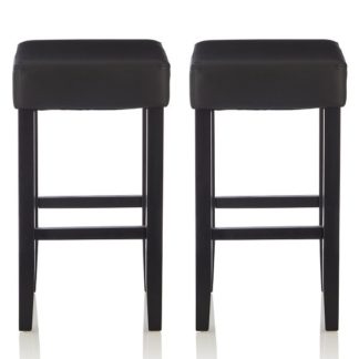 An Image of Newark Bar Stools In Black Faux Leather In A Pair