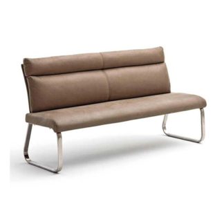 An Image of Rabea Fabric Small Dining Bench In Sand With Steel Frame