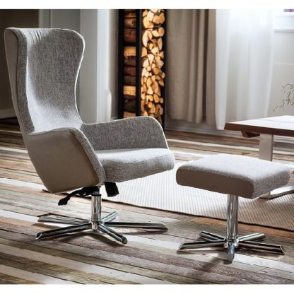 7591fd06ce0ccc47be7b9e2334d320ee893f4f11318f7e2f179c038ec1c8d97a.jpg An Image of Davis Relaxing Chair With Foot Stool In Grey Beige Fabric