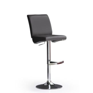An Image of Diaz Black Bar Stool In Faux Leather With Round Chrome Base