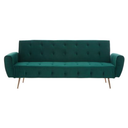 75e5863b154e1c6623a2b0b42452888f7e67e1ea320486e2ee2b1b1793a94817.jpg An Image of Emiw Green Velvet Sofa Bed With Metallic Gold Legs