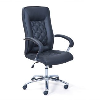 An Image of Elessia Home Office Chair In Black Faux Leather With Chrome Base