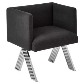 An Image of Markeb Black Fabric Dining Chair With Silver Metal Legs