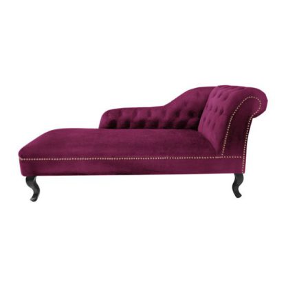 An Image of Remo Chesterfield Chaise Lounge In Purple Velvet And Right Armre