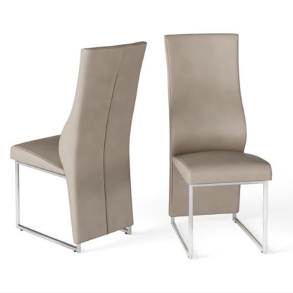 An Image of Remo Taupe Faux Leather Dining Chairs In Pair