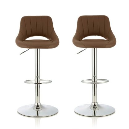 An Image of Shello Bar Stool In Cappuccino Faux Leather In A Pair