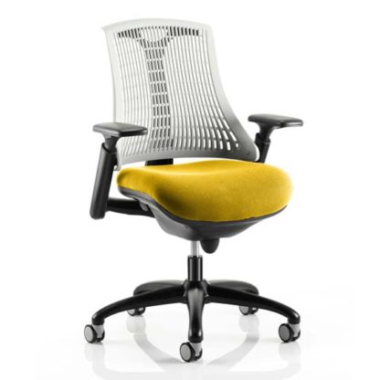 76bbce46ea742b50839fa0f6b50309e43f71138f10892441853f02a85e0885d8.jpg An Image of Flex Task White Back Office Chair With Senna Yellow Seat