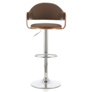 An Image of Emden Bar Stool In Walnut And Beige PU With Chrome Base
