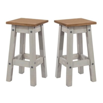 An Image of Corina Wooden Kitchen Stools In Grey Washed Wax In A Pair