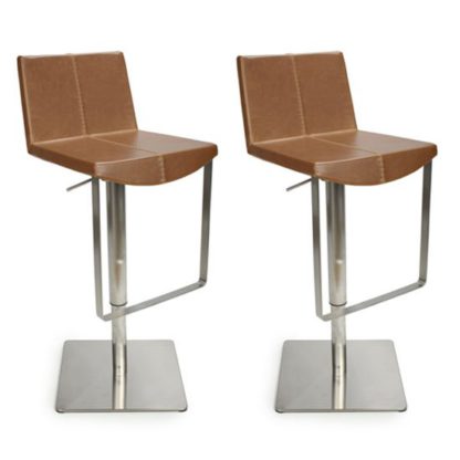 An Image of Skypod Urban Tan Bar Stool In Pair With Brushed Steel Base