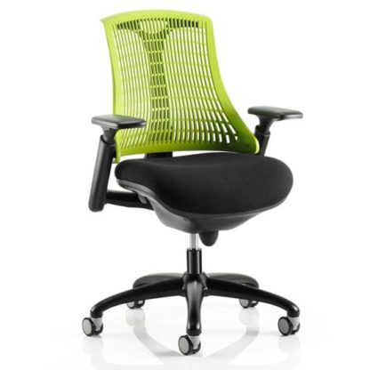 778aa5d345d554452b5faf930b2729dfbcb3549c26de15e908dd99ddcf3573fd.jpg An Image of Flex Task Office Chair In Black Frame With Green Back