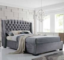 An Image of Epsilon King Size Bed In Dark Grey Velvet Fabric