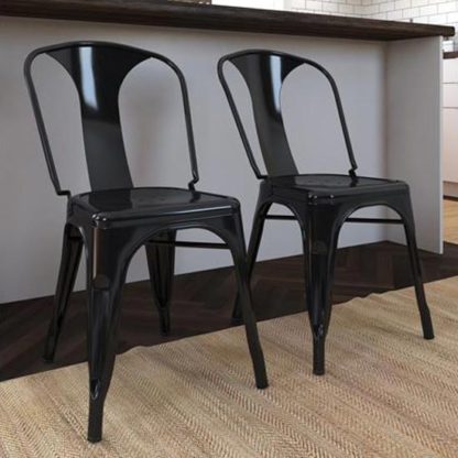 An Image of Finn Black Metal Dining Chairs In Pair