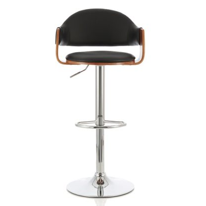 An Image of Emden Bar Stool In Walnut And Black PU With Chrome Base