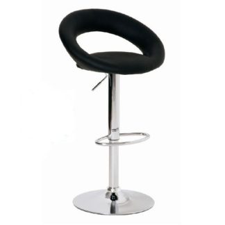 An Image of Leoni Bar Stool In Black Faux Leather With Chrome Base