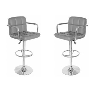 An Image of Coco Grey Leather Bar Stool In Pair