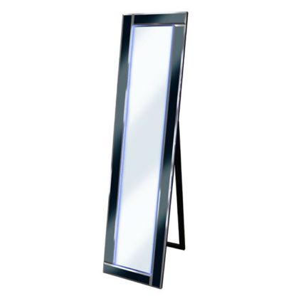 An Image of Bevelled Black Cheval Freestanding Mirror With Blue LED Light