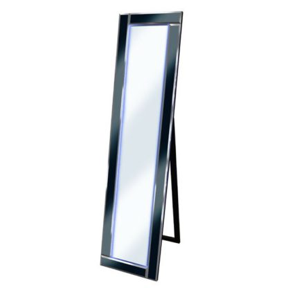 785bd25ae3c6b68605d1f6d3a65c44d3d045a5169135cbe323514d6df8f00885.jpg An Image of Bevelled Black Cheval Freestanding Mirror With Blue LED Light