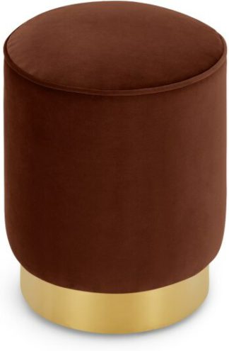 An Image of Hetherington Small Brass Base Pouffe, Warm Caramel Velvet