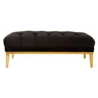 An Image of Markeb Ottoman Black Chesterfield Chair With Wooden Legs