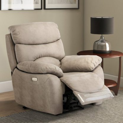 An Image of Layla Fabric Electric Recliner Armchair In Natural