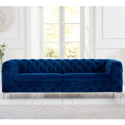 An Image of Berenices Plush Fabric 3 Seater Sofa In Blue