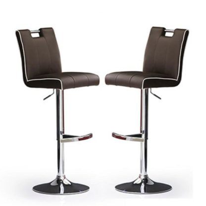 An Image of Casta Bar Stools In Brown Faux Leather in A Pair