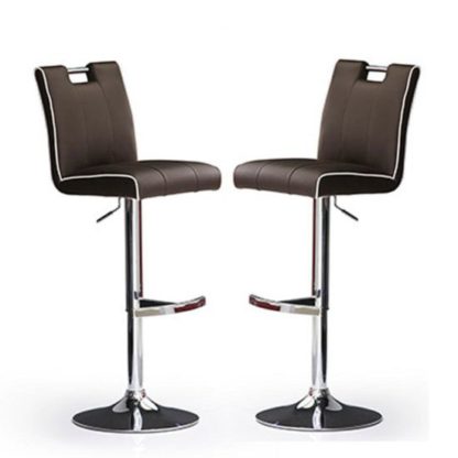 78aa2b744656491aee19f9eaf2fc5af3bb4477bac58166fdc9c77fe81d68b636.jpg An Image of Casta Bar Stools In Brown Faux Leather in A Pair