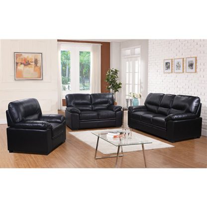 78aa55bc7f55c6539c5d8ddb6cd89c043517d002ebf23f38b8ae5236b72c1381.jpg An Image of Rachel LeatherGel And PU Sofa Suite In Black