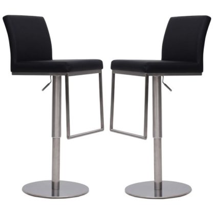 An Image of Bahama Bar Stools In Black Faux Leather In A Pair