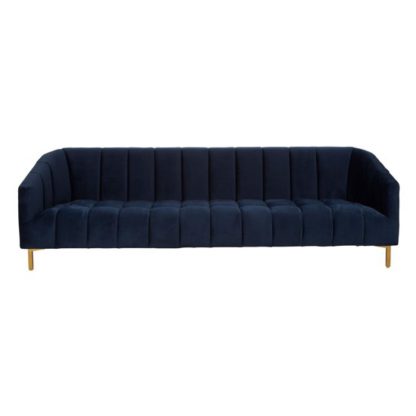 An Image of Balles Velvet 3 Seater Sofa In Blue