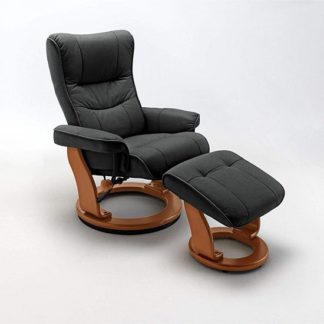 An Image of Gumala Recliner Leather Armchair In Black With Footstool