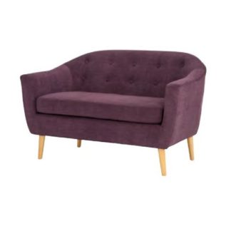 An Image of Morrill Woven Fabric Two Seater Sofa In Plum With Oak Legs