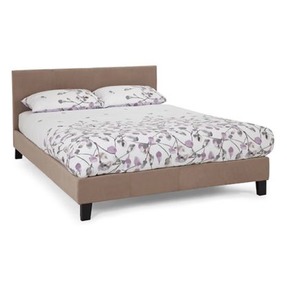 797eaeb449aa6d3d47e78d2fffba981adde2afa954077cf8c072282a4fc91307.jpg An Image of Evelyn Latte Fabric Upholstered Super King Size Bed