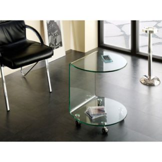 An Image of Cologne Side Table In Clear Bent Glass With Wheels