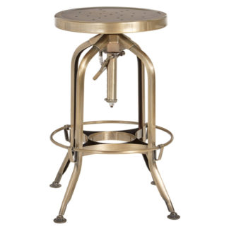 An Image of Dofida Adjustable Steel Industrial Style Stool In Brass