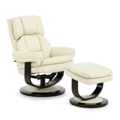 An Image of Cosimo Recliner Chair In Cream Bonded Leather With Footstool