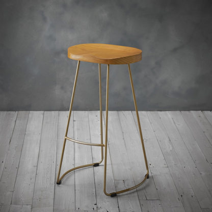 An Image of Bailey Gold Effect Leg Bar Stool With Pine Wood Seat