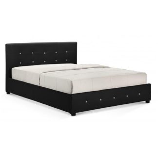 An Image of Quartz Faux Leather Storage King Size Bed In Black