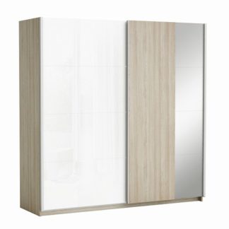 An Image of Kosmo Sliding Wardrobe Shannon Oak And Linen With 2 Doors