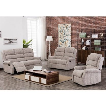 An Image of Curtis Fabric Recliner Sofa Suite In Natural