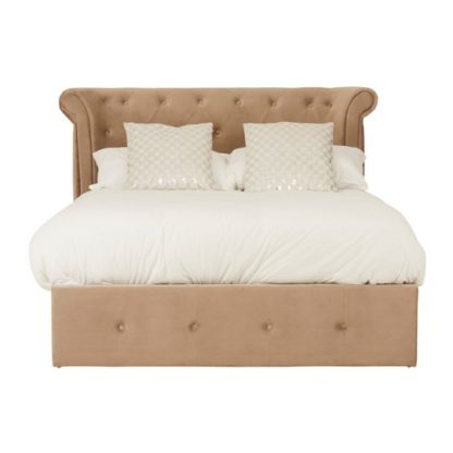 An Image of Cujam Ottoman Fabric Double Bed In Beige