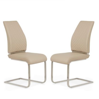 An Image of Adene Dining Chair In Taupe Faux Leather In A Pair